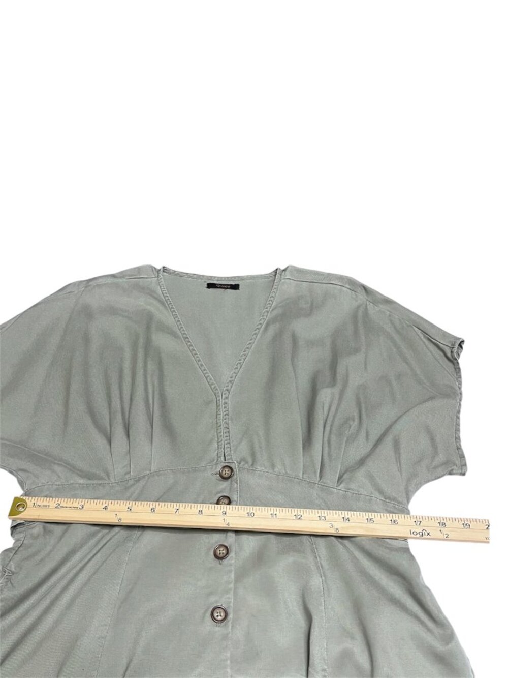 QUINCE Vintage Wash Tencel Button Front V-neckline Women's Mini Dress Olive Sz L - Picture 9 of 11